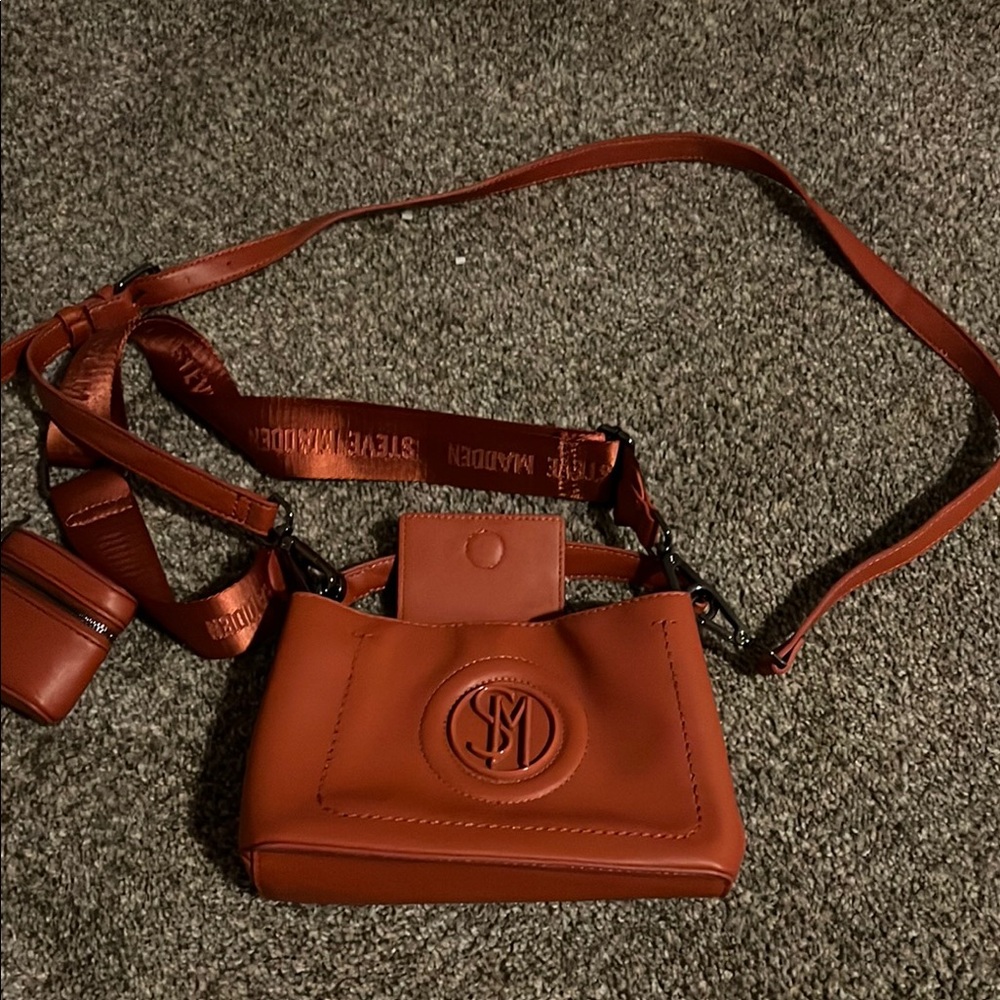 Steve Madden Brown Leather Crossbody Bag with Adjustable Strap